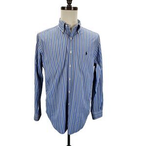 Ralph Lauren‎ Classic Fit Stripe Button Down Shirt Polo Pony Blue Mens Medium